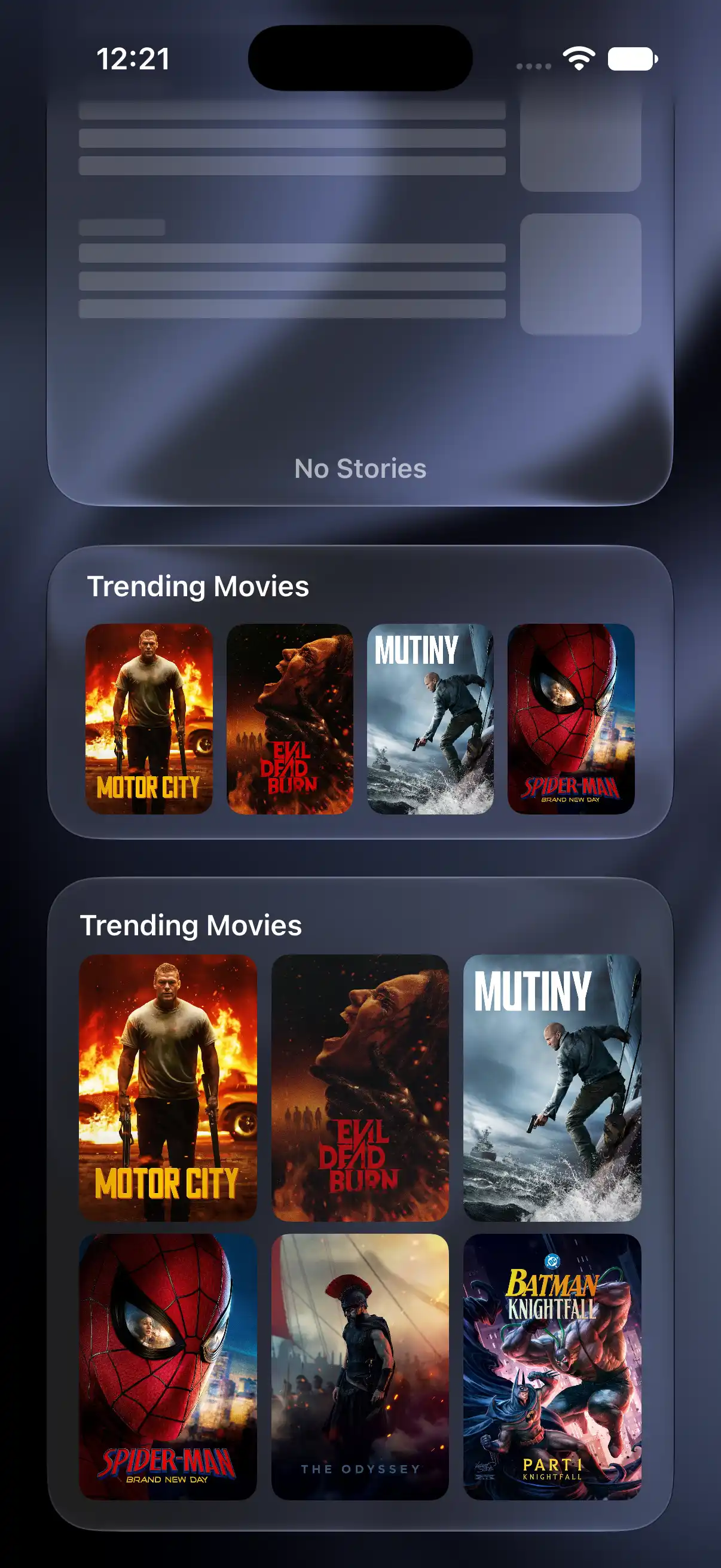 Widget Trending Movies affichant des affiches de films sur iPhone